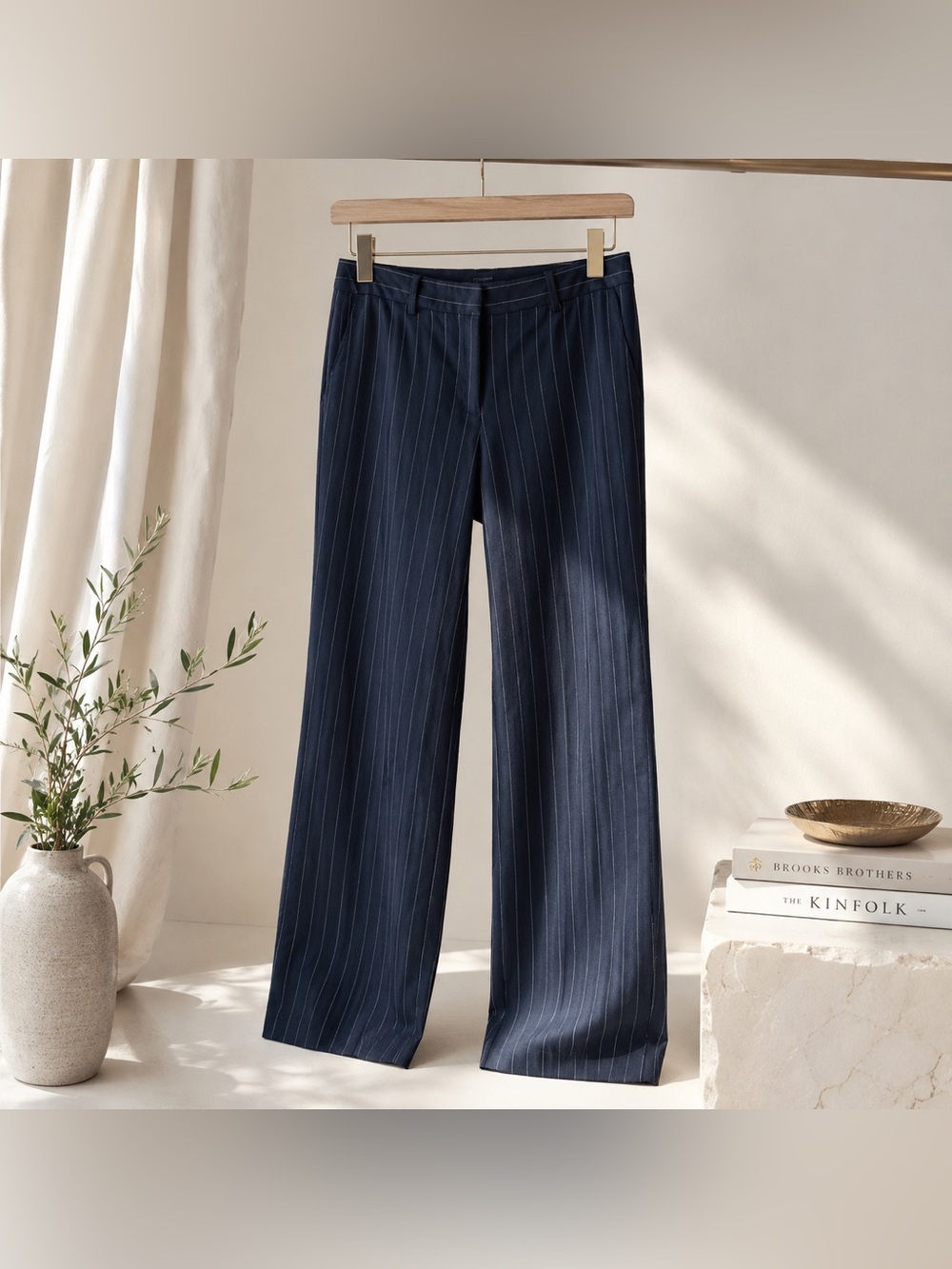Brooks Brothers Navy Pinstripe Trousers Wool Blend Size 2 EUC
